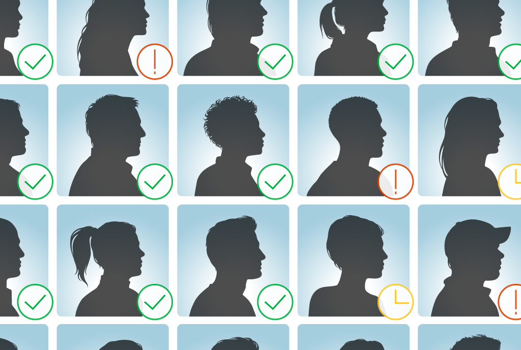 Graphic showing silhouettes of students with icons indicating whether they have completed, are in progress, or have not completed the process