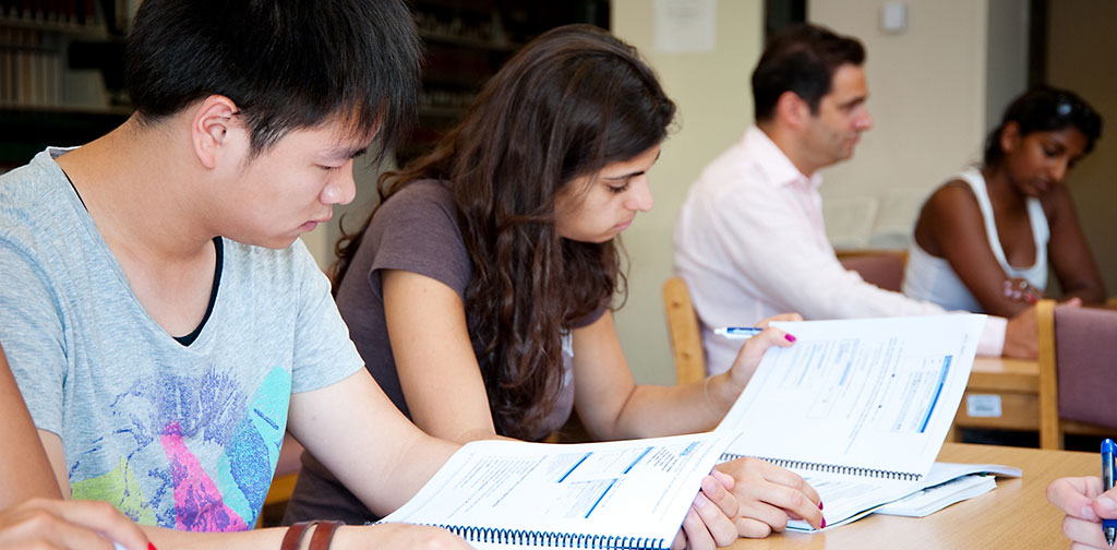 Students study in the MassBay Library