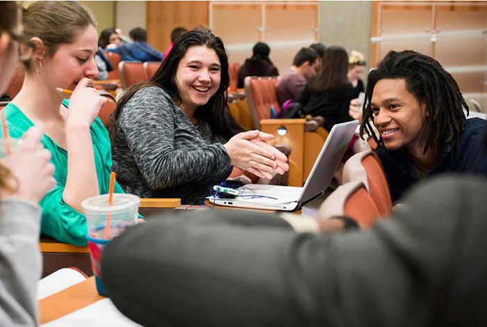 Bridgewater State U students talk before class