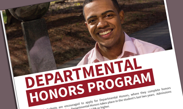 Sample flyer promoting Bridgewater State's program includes photograph of smiling young man of color in a collared shirt and headline reading 'Departmental Honors Program'