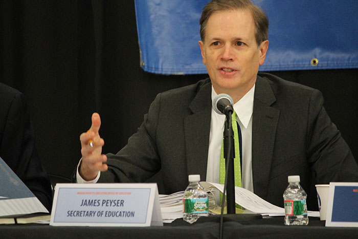 Secretary Peyser speaking during a Board of Higher Education meeting