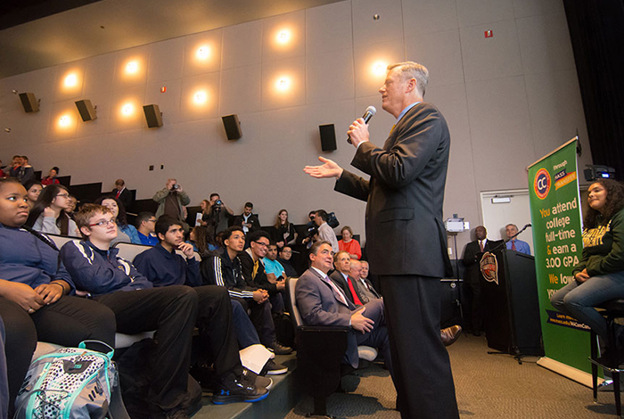 Governor Baker speaks to Springfield seniors at Go Higher Event on October 4th.