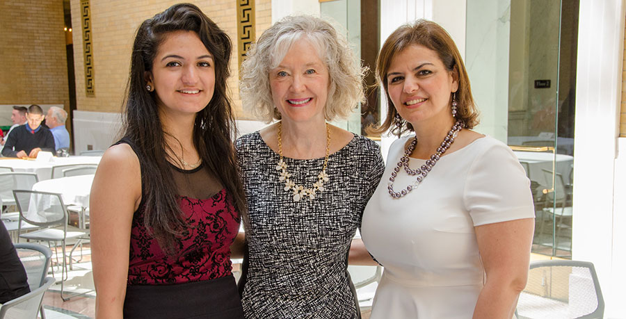 Herter Alum Anne Renneburg poses with 2015 Herter Scholarship winner