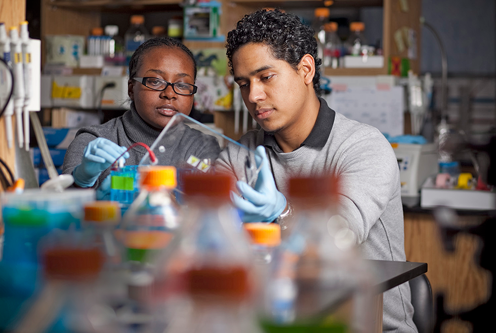 Two students in a UMass lab.