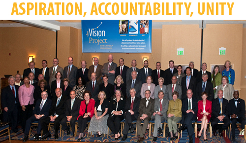 Photograph of presidents, trustees, and provosts who were among the attendees of the September 30 Vision Project Conference